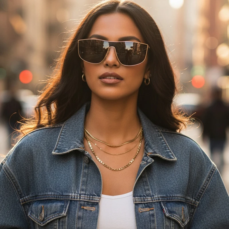Metal Frame One-piece Sunglass - Metal Photo Panel 评论和价格